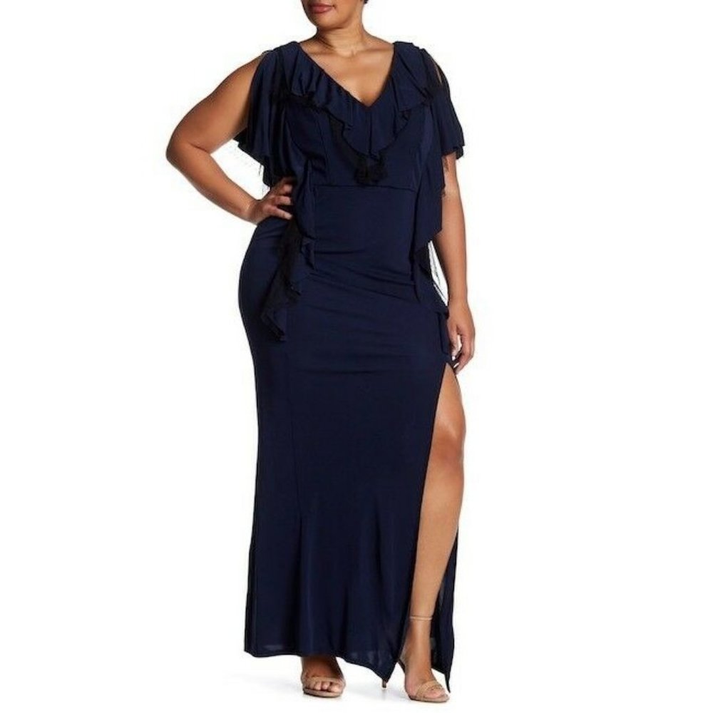 $495 ABS by Allen Schwartz Draped in Ruffles Gown Dress NWOT